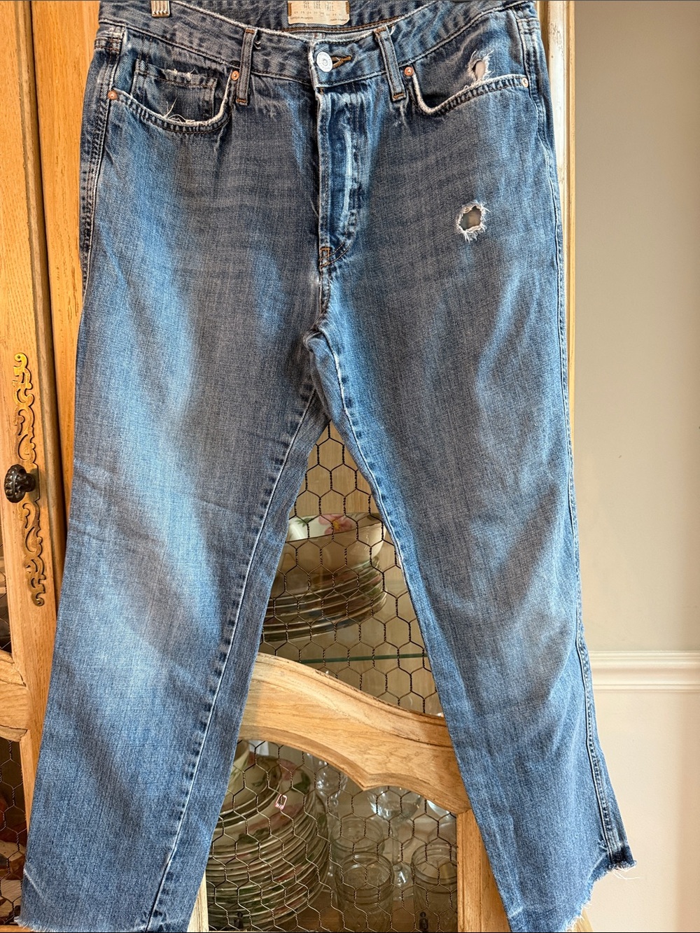 We the Free Blue Distressed Relaxed Jeans